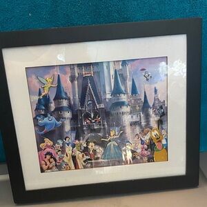 Disney Parks Castle with Characters Pin Set Picture Print Art Framed Matted